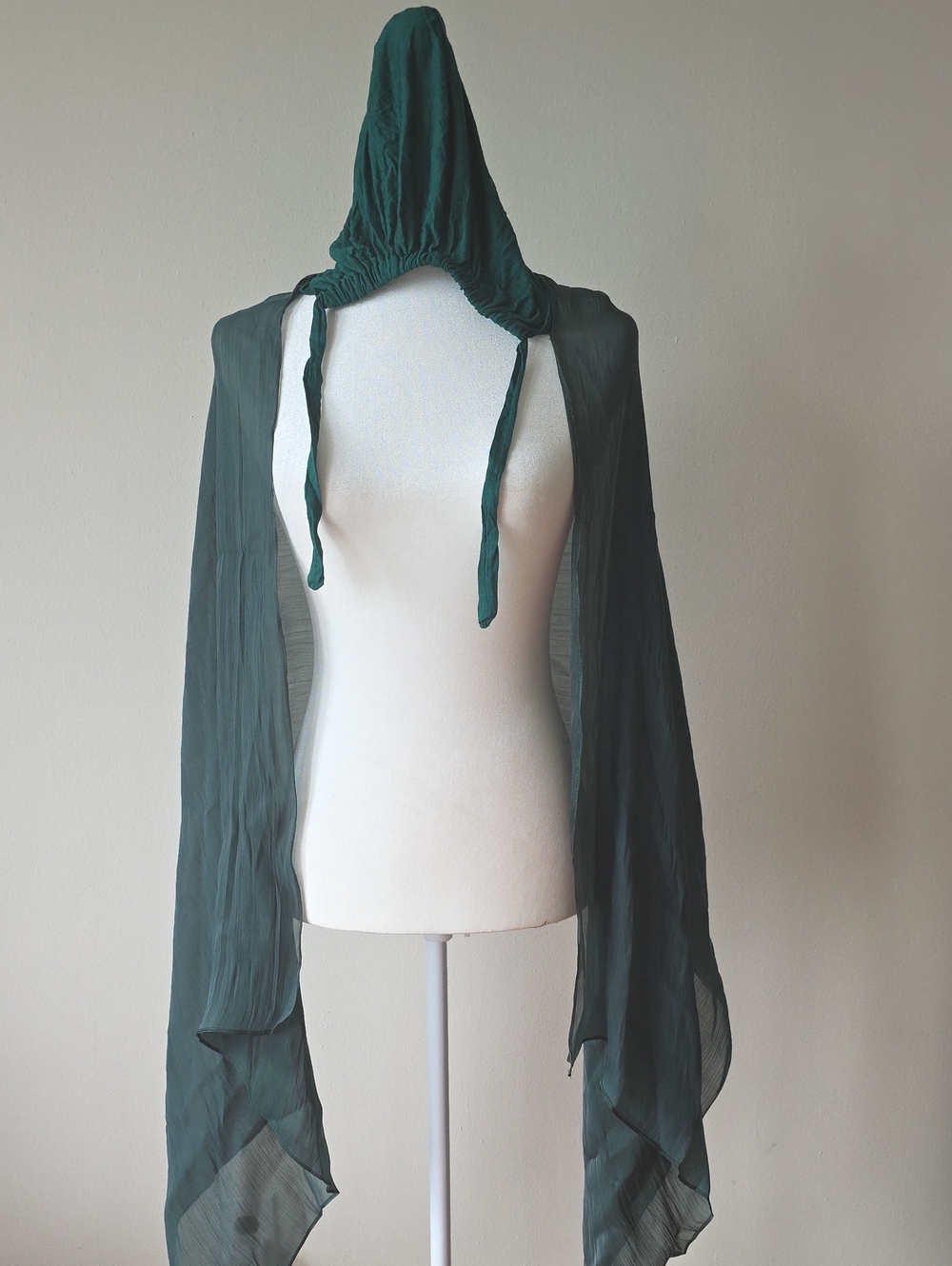 Sheer Hooded Wrap in Forest Green